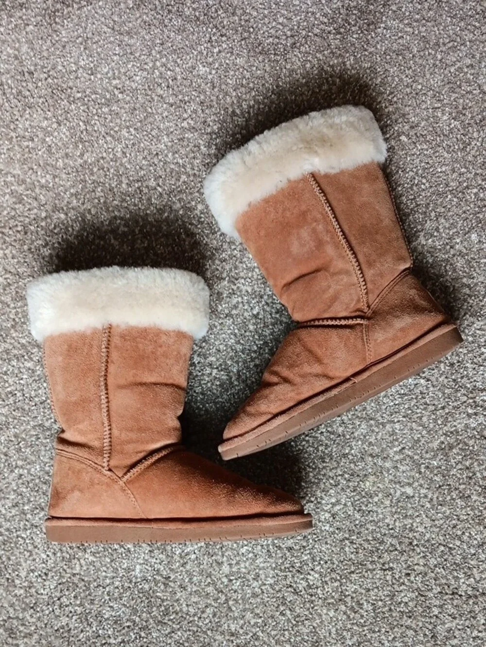 BearPaw Chestnut Suede Shearling Boot with Cream Cuff